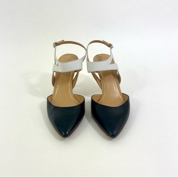 Pointy Black Toe Heels with White Leather Straps - Picture 8 of 9